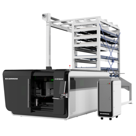 Laser a fibra CORMAK FIBER LF3015GALW con magazzino automatico dei materiali