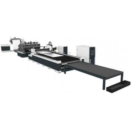 Laser cutting line from steel coil - FIBER LF3015RL sheet metal feeder