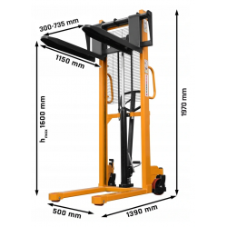 Masztowy wózek paletowy WRHS 1516 z regulowanymi widłami  (udźwig 1500 kg, podnoszenie 1600 mm) - 