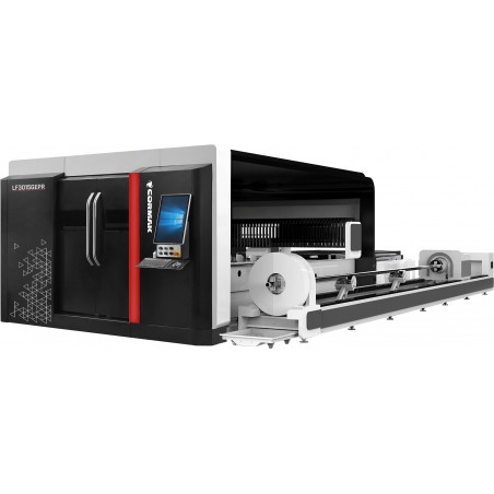 Laser à fibre avec un accessoire pour la coupe de tubes et profilés FIBRE LF3015GAR