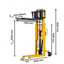 Masztowy wózek paletowy ręczny WRHS 1520  (udźwig 1500 kg, podnoszenie 2000 mm) - 