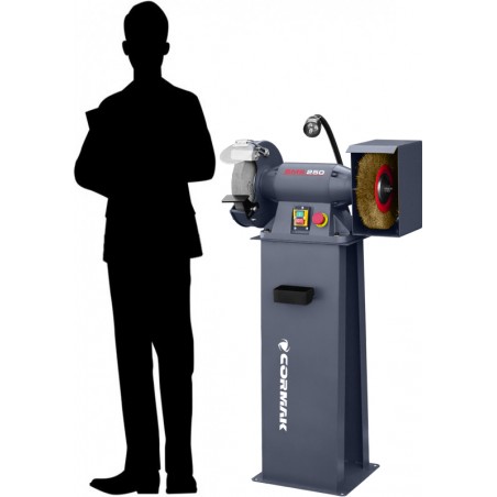 CORMAK BMS250 industrial double-disc grinder with a base