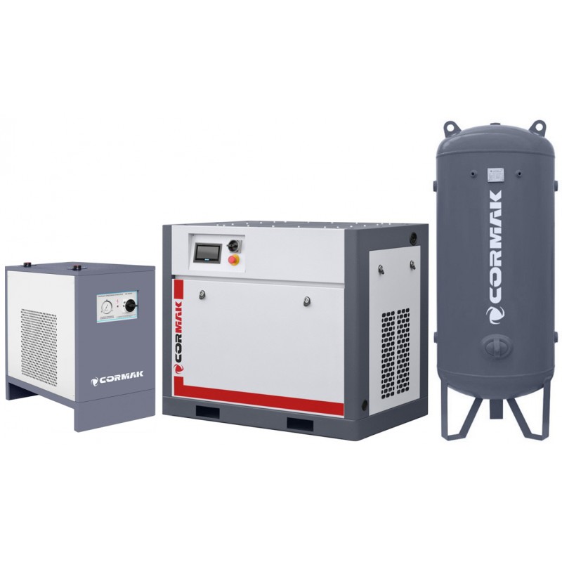 Screw Compressor with Inverter, IZBERG N20S Dryer and 1000L Vertical Tank CORMAK THEOR 15 10bar - 
