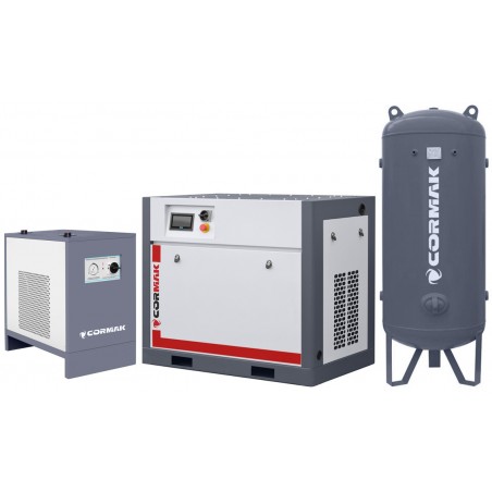 Schraubenkompressor mit Frequenzumrichter, Kältetrockner IZBERG N20S und 1000L Druckluftbehälter THEOR 15 10bar