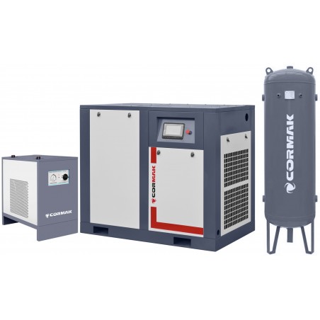 Zestaw Kompresor THEOR 50 z falownikiem - 37kW - 7000 L/min. + Osuszacz IZBERG N50S + Butla pionowa 500L