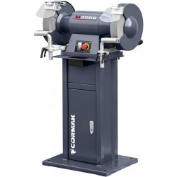Industrielle Doppelscheibenschleifmaschine CORMAK M300S mit Untergestell und Absaugung für Metallspäne, Feilspäne MDC750 400V - 