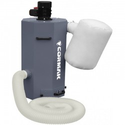 Smerigliatrice industriale a doppio disco CORMAK M300S con base e aspiratore trucioli metallo MDC750 400V - 