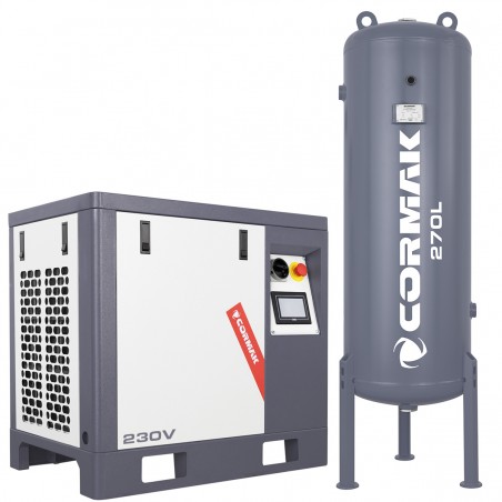 Satz Schraubenkompressor LUFT 400 – 3,0 kW – 380L/min 230V mit 270L vertikalem Druckluftbehälter