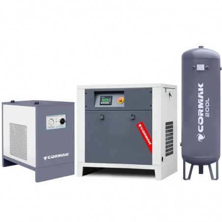 Zestaw Kompresor LUFT 700 - 5,5kW - 650 L/min. + Osuszacz IZBERG N10S + Butla pionowa 200 L