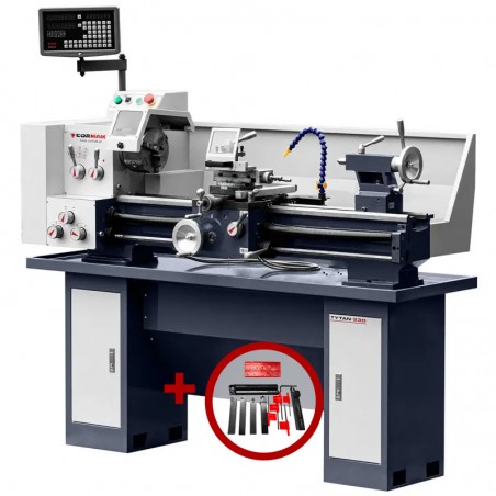 Conventional Universal Metal Lathe CORMAK TYTAN330L 330x915 400V with Stand, Cutting Tools and Live Centre