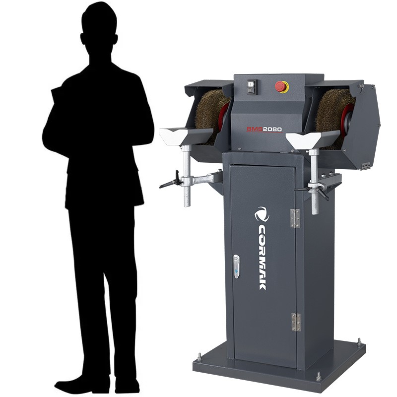 Smerigliatrice industriale a doppio disco a spazzole / sbavatrice CORMAK BMS2080 con base - 