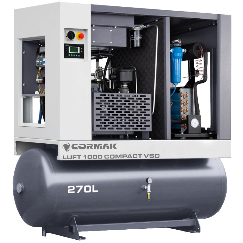 Sprężarka śrubowa z osuszaczem falownikiem i zbiornikiem 270L - LUFT 1000 VSD COMPACT 7,5kW - 950 L/min