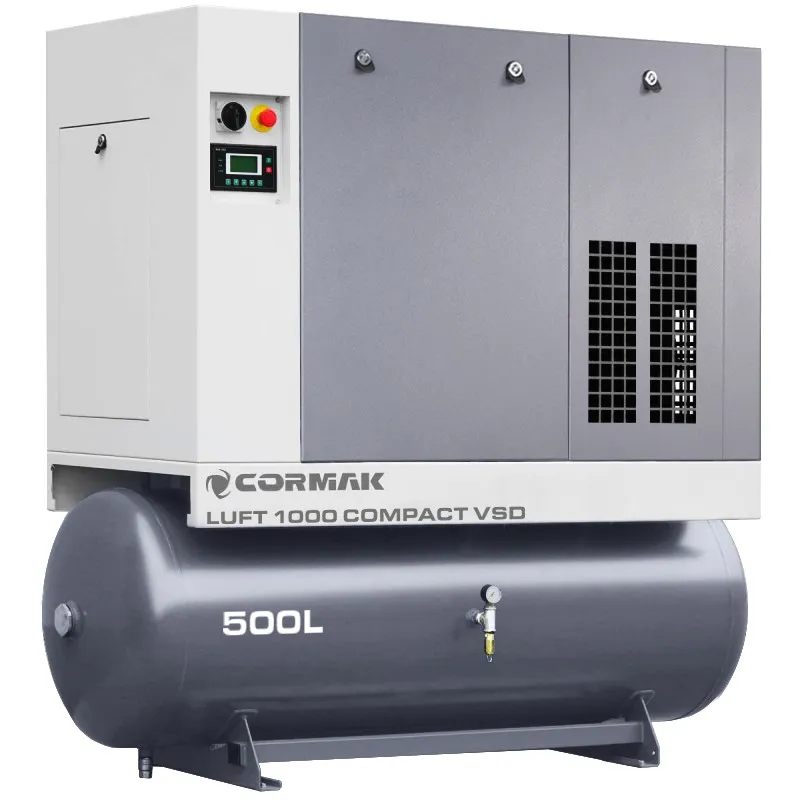 Sprężarka śrubowa z osuszaczem falownikiem i zbiornikiem 500L - LUFT 1000 VSD COMPACT 7,5kW - 950 L/min