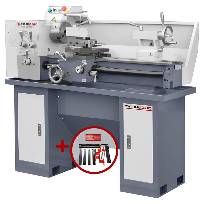 Conventional Universal Metal Lathe CORMAK 330x700 with Stand and Cutting Tools - 