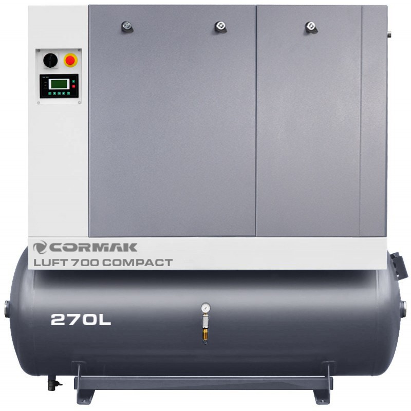 Sprężarka śrubowa z osuszaczem i zbiornikiem 270L - LUFT 700 COMPACT 5,5kW - 650 L/min | Producent CORMAK