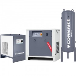 Compressore a vite con inverter, essiccatore IZBERG N10S e serbatoio verticale 500L CORMAK LUFT 1000 950L/min 7.5kW - 