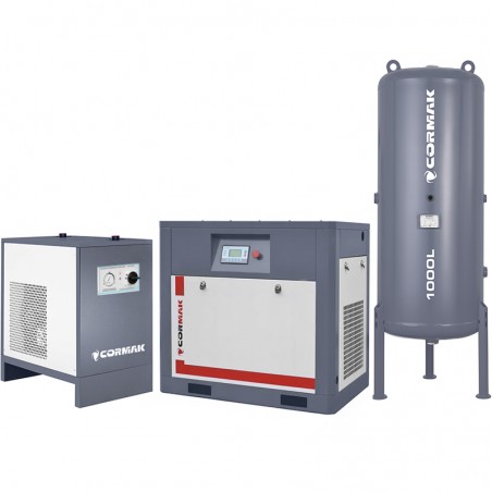 Screw Compressor Set CORMAK THEOR 20 – 15kW – 2000L/min with CORMAK IZBERG N20S Air Dryer and 1000L Vertical Air Tank