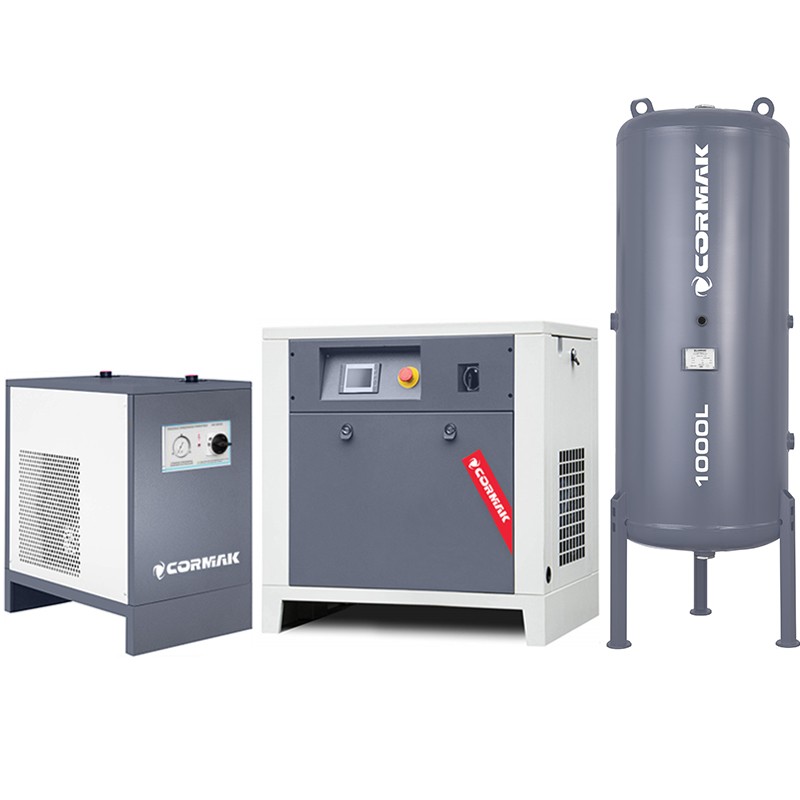 Satz Schraubenkompressor CORMAK LUFT 1000 INVERTER + Kältetrockner IZBERG N10S + Vertikaler Druckbehälter 1000 L - 