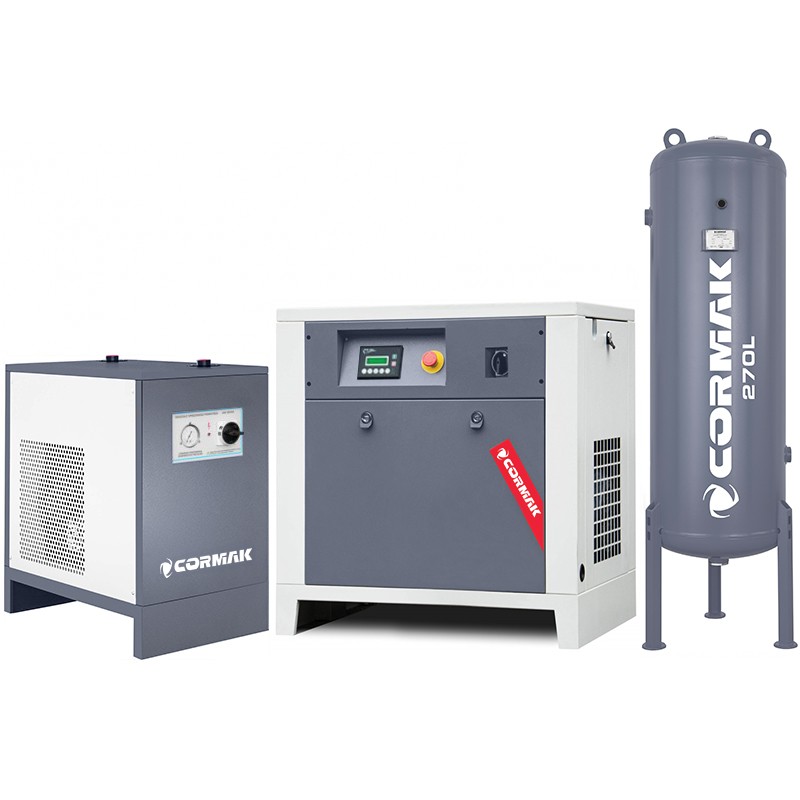 Sprężarka śrubowa LUFT 1000 - 7,5kW - 950 L/min. + Osuszacz ziębniczy N10S + Zbiornik ciśnieniowy pionowy 270 L
