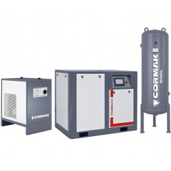 Compressore a vite con inverter, essiccatore IZBERG N50S e serbatoio verticale 500L CORMAK THEOR 50 7000L/min 37kW - 