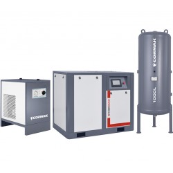 Satz Schraubenkompressor THEOR 50 INVERTER 37kW 7000L/min + Kältetrockner IZBERG N50S + 1000L vertikaler Druckluftbehälter - 