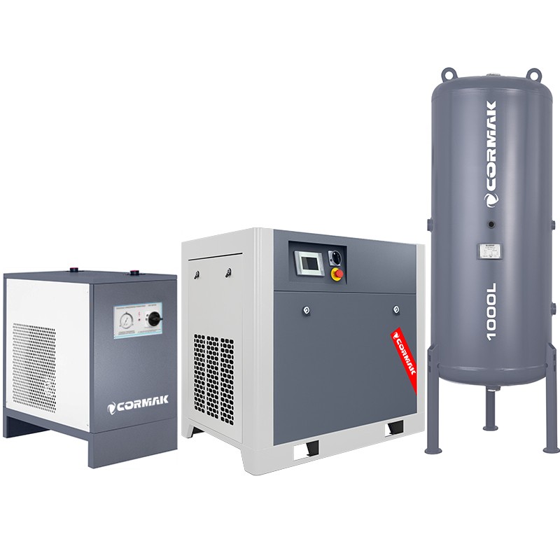 Screw Compressor Set with INVERTER CORMAK LUFT1500 – 11kW – 1580L/min + Air Dryer + 1000L Vertical Tank - 