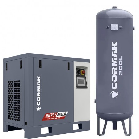 copy of Satz Schraubenkompressor LUFT 700 – 5,5kW – 650L/min + 200L vertikal Druckluftbehälter