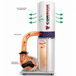 Wood Dust and Chip Extractor CORMAK FM300 400V with 3 m Antistatic Hose - 