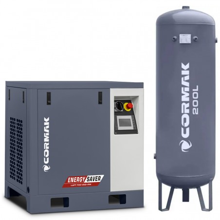 copy of Satz Schraubenkompressor LUFT 700 – 5,5kW – 650L/min + 200L vertikal Druckluftbehälter