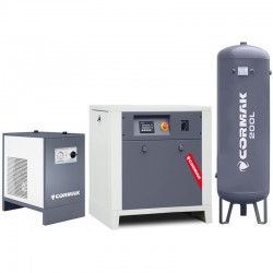 Schraubenkompressor mit Kältetrockner IZBERG N10S und 200L vertikalem Druckluftbehälter CORMAK LUFT 700 650L/min 5.5kW - 