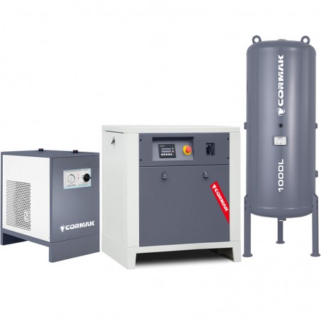Satz Schraubenkompressor LUFT 1000 – 7,5 kW – 950 L/min mit Kältetrockner IZBERG N10S und 1.000 L Druckluftbehälter