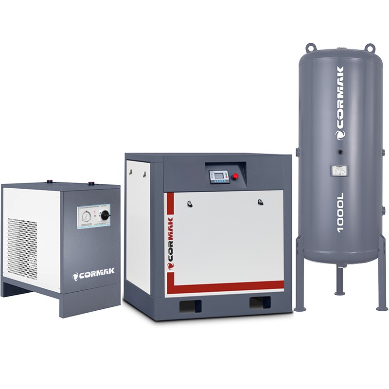 Screw Compressor Set CORMAK THEOR 20 – 15kW – 2000L/min with CORMAK IZBERG N20S Air Dryer and 1000L Vertical Air Tank - 