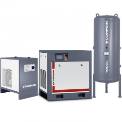 Compressore a vite con inverter, essiccatore IZBERG N30S e serbatoio verticale 1000L CORMAK THEOR 30 3200L/min 22kW - 