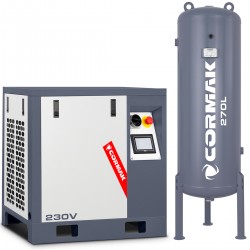 Schraubenkompressor mit Frequenzumrichter und 270L vertikalem Druckluftbehälter CORMAK LUFT 400 380L/min 3.0kW 230V - 