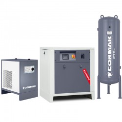 Compressore a vite con essiccatore IZBERG N10S e serbatoio verticale 270L CORMAK LUFT 700 650L/min 5.5kW - 