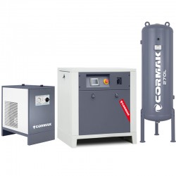 Schraubenkompressor mit Frequenzumrichter, Kältetrockner IZBERG N10S und 270L Druckluftbehälter LUFT 1000 950L/min 7.5kW - 