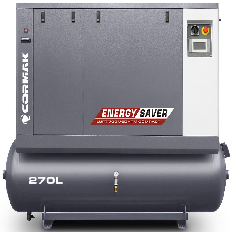 Sprężarka śrubowa z osuszaczem i zbiornikiem 270L - LUFT 700 VSD+PM COMPACT 5,5kW - 650 L/min | Producent CORMAK