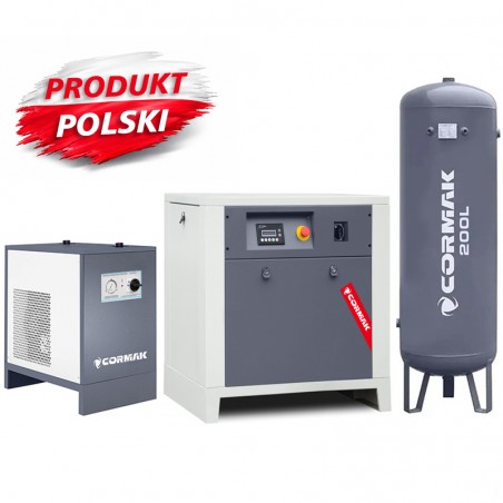 Sprężarka śrubowa LUFT 700 - 5,5kW - 650 L/min. + Osuszacz ziębniczy IZBERG N10S + Butla pionowa na sprężone powietrze 200 L