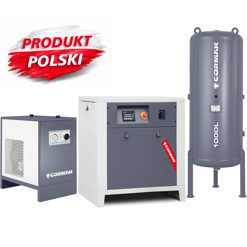 Schraubenkompressor mit Kältetrockner IZBERG N10S und 1000L vertikalem Druckluftbehälter CORMAK LUFT 1000 950L/min 7.5kW - 