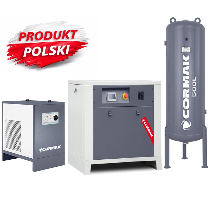 Compressore a vite con inverter CORMAK LUFT 1000 + Essiccatore frigorifero N10S + Serbatoio verticale 500L - 