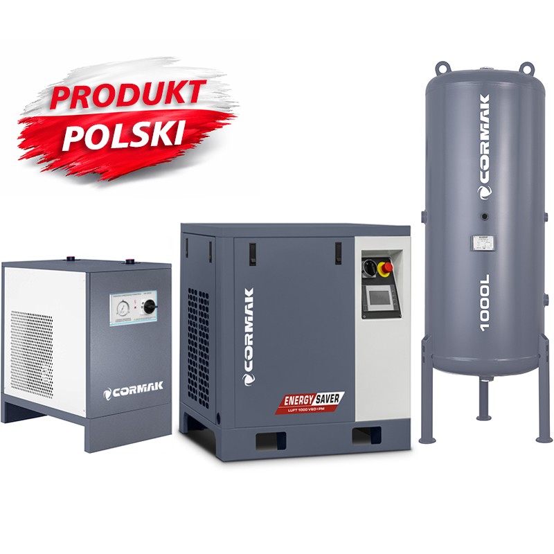 Sprężarka śrubowa LUFT 1000 VSD+PM - 7,5kW - 950L/min. + Osuszacz ziębniczy N10S + Zbiornik ciśnieniowy pionowy 1000 L - 