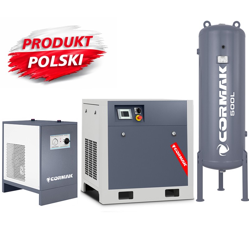 Compressore a vite con inverter CORMAK LUFT 1500 - 11kW - 1580L/min + Essiccatore frigorifero N20S + Serbatoio verticale 500L - 