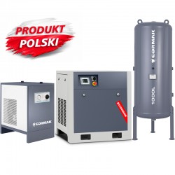 Sprężarka śrubowa LUFT 1500 VSD 11kW 1580 l/min + osuszacz + zbiornik 1000L | CORMAK