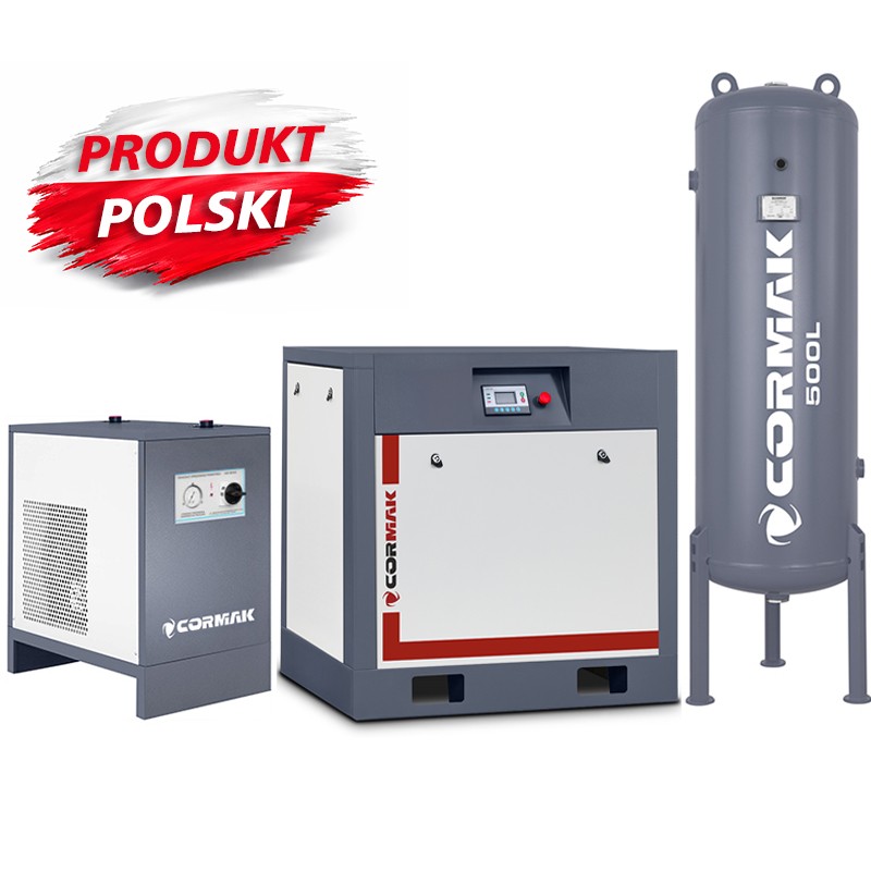 Compressore a vite con essiccatore IZBERG N20S e serbatoio verticale 500L CORMAK THEOR 20 2000L/min 15kW - 