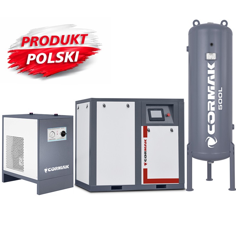 Compressore a vite con inverter, essiccatore IZBERG N50S e serbatoio verticale 500L CORMAK THEOR 50 7000L/min 37kW - 