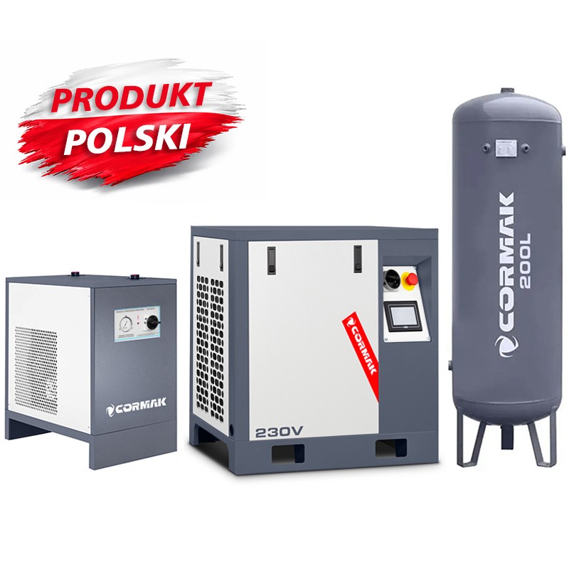 Screw Compressor with Inverter, N10S Dryer and 200L Vertical Tank CORMAK LUFT 400 380L/min 3.0kW 230V - 