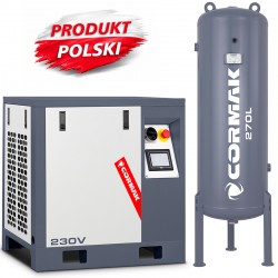 Schraubenkompressor mit Frequenzumrichter und 270L vertikalem Druckluftbehälter CORMAK LUFT 400 380L/min 3.0kW 230V - 