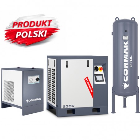 Screw Compressor with Inverter, N10S Dryer and 270L Vertical Tank CORMAK LUFT 400 380L/min 3.0kW 230V