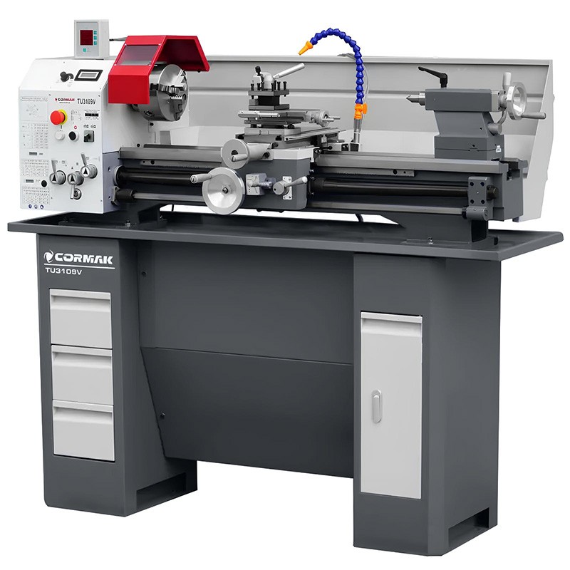 Tornio universale convenzionale CORMAK 310x900 230V con basamento + utensili + contropunta rotante - 