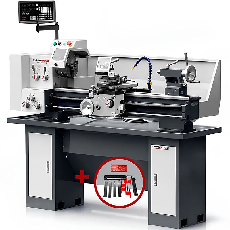 Conventional Universal Metal Lathe CORMAK TYTAN330L 330x915 400V with Stand, Cutting Tools and Live Centre - 